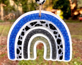 Cow Print Boho Rainbow Aroma Bead Car Freshie || Cow Rainbow Car Freshener Ornament || Little Lumen