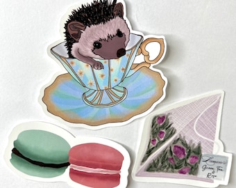 STICKER PACK Tea Time Hedgehog || Matte Vinyl Waterproof Bullet Journal Bujo Stickers