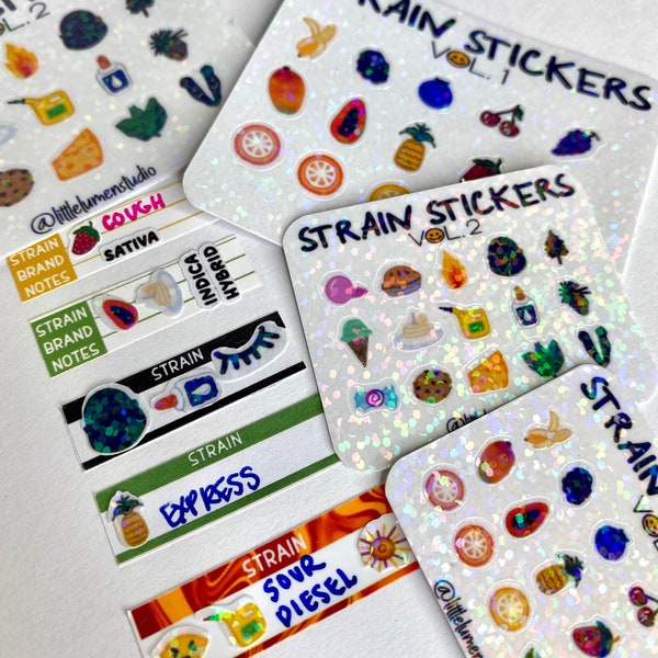 Weed Strain Stickers ||  Volume 1 & 2 - Terpene and Flavor Notes Stickers for Vape Cartridges and Stash Jars