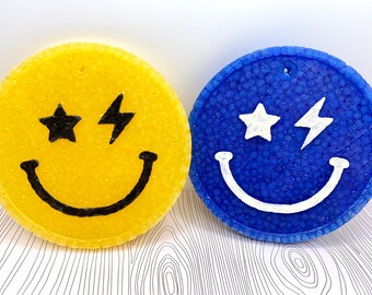 Custom Smiley Face Car Freshener Aroma Bead Car Freshie || Lightning Bolt Starry Eyed Freshie || Car Fragrance Ornament