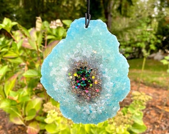 Custom Blue Quartz Crystal Geode Agate Aroma Bead Car Freshie || Car Freshener Ornament || Aromies Freshies || Car Fragrance Ornament