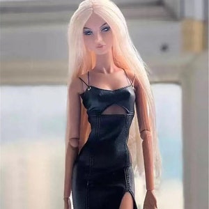 CUSTOM SIZE Doll Clothes Doll Leather Skirt Sexy Leather Dress for Integrity Toys Fashion Royalty Poppy Parker Momoko Handmade Doll Dress