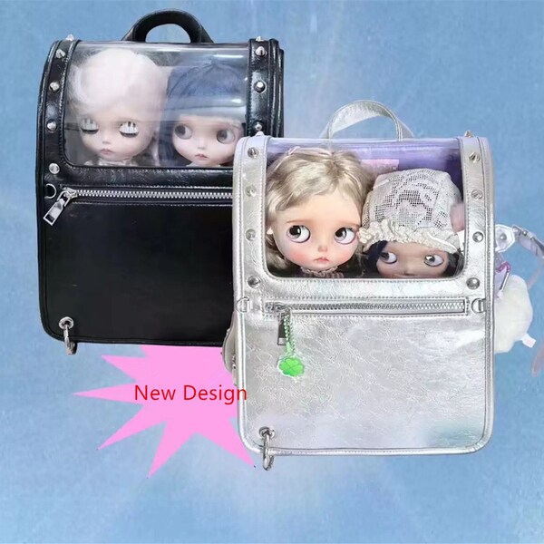 NEW Design Doll Portable Bag Doll Carrier Bag Leather Backpack for 2 Pieces of 1/6 Scale Blythe Doll  Travel Protective Bag Handbag Outfit