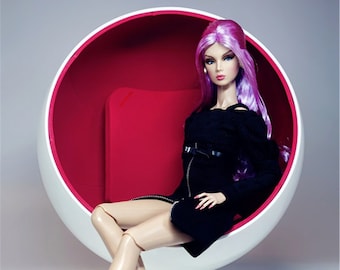 1:6 Scale Retro Ball Chair Blythe Azone Chair 1/6 Scale Chair Shell Chair Dollhouse Tiny Furniture for FR2 Poppy Parker Momoko Blythe Chair