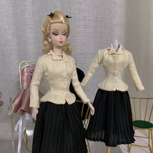 New 100% Handmade Doll Clothes Doll Coat Doll Pleated Skirt for Fashion Royalty FR2 Poppy Parker Miniature Doll Dress Outfit