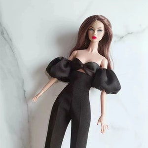 New Design Custom Size Miniature Doll Dress Black Jumpsuit for Fashion Royalty Poppy Parker FR2 Nuface Doll Clothes Handmade Dress Outfit