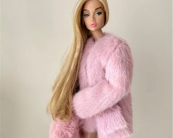 New Handmade Doll Dress Miniature Fur Coat Doll Coat for Blythe Azone OB24 Mico NF2 Poppy Parker Fashion Royalty FR2 Doll Clothes Outfit