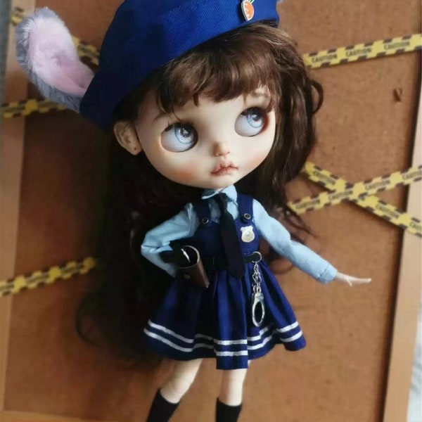 New Design Miniature Doll Dress Set Doll Hat Shirt Choker Skirt Belt and Socks for 1/6 Scale Blythe Azone OB24 Handmade Doll Clothes Outfit