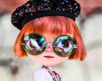 New Arrival Miniature Doll Sunglasses Doll Double Heart Shape Glasses Green for Neo Blythe Azone OB24 OB22 Doll Glasses 1/6 Scale Outfit