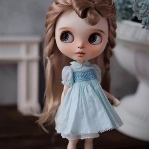 New Arrival Miniature Doll Dress Handmade Smocking Doll Dress for 1/6 Scale Blythe Azone OB24 Obitsu Vintage Pleated Embroidery Clothes