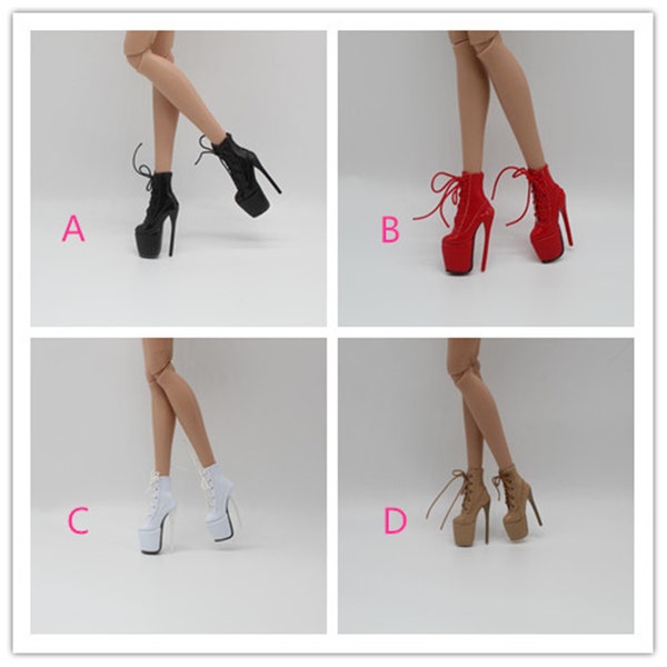 NEWEST 4 COLORS Fashion Royalty Doll Lace Up Platform Boots FR2 Doll High Heels Shoes Doll Ankle Boots Custom Doll Shoes Accessories