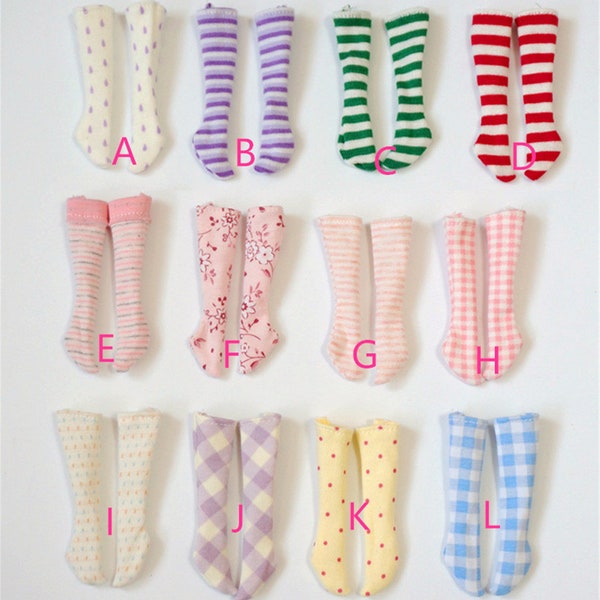 12 Colors Doll Socks Floral Pattern Doll Knee Socks with Polka Dot for Blythe Azone Obitsu Doll OB24 Licca Pullip Socks Custom Outfit