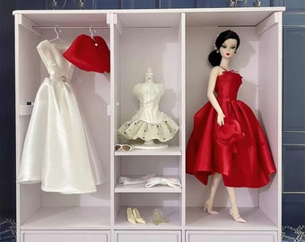 New Miniature Red Doll Dress Set Doll Cap Skirt Doll Gloves Doll Cappa for 1/6 Scale Fashion Doll Poppy Parker FR2 Fashion Royalty Dress