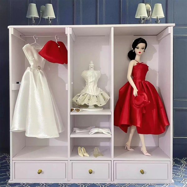 Ensemble de robe de poupée rouge miniature, bonnet de poupée, jupe, gants de poupée, bonnet de poupée pour poupée de mode à l'échelle 1/6, Poppy Parker FR2 - robe de royauté à la mode