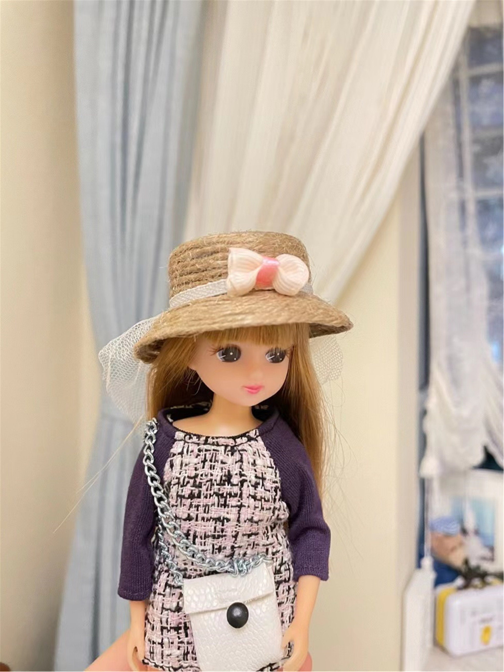 Fashionable Handmade Doll Straw Hat Elegant Doll Cap With Net Etsy