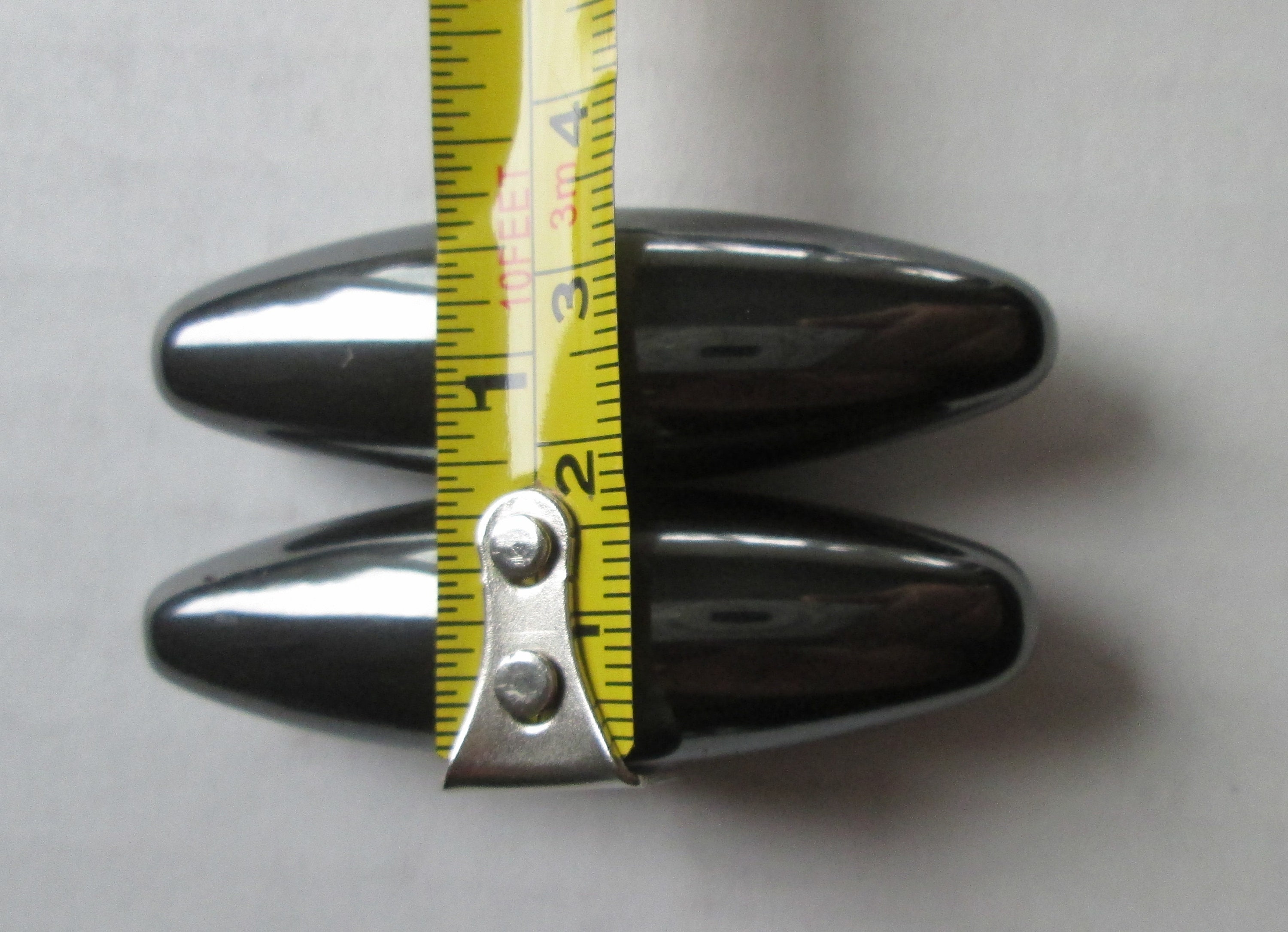 50 Elliptical 2 3/8 Highly Shiny Black Hematite, AKA Zinger