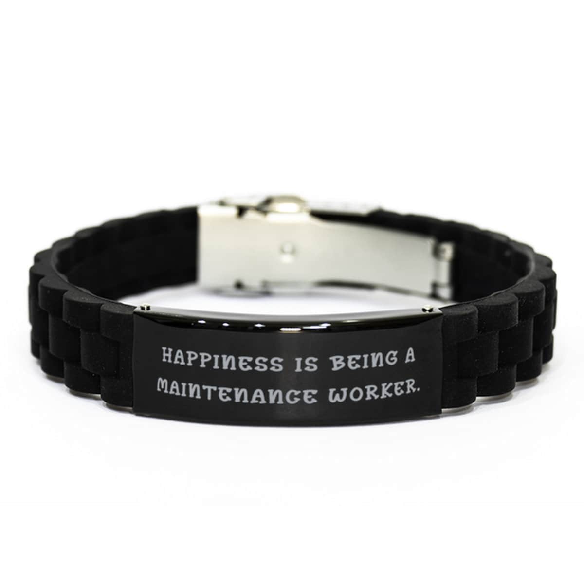 Happiness Is Being A Maintenance Worker. Funny Gifts For Friends Holiday Gifts Reusable Maintenance Worker Black Glidelock Clasp Bracelet