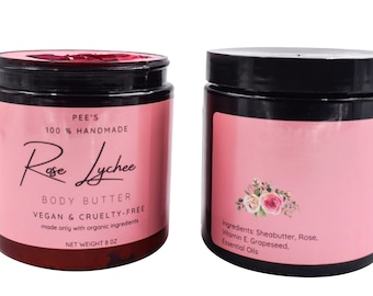 Rose Lychee Body Butter, Floral Scented Skin Care, Natural Gift For Her