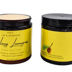 Honey Lemongrass Body Butter, 8oz Lemongrass Body Cream, Moisturizer for Dry Skin