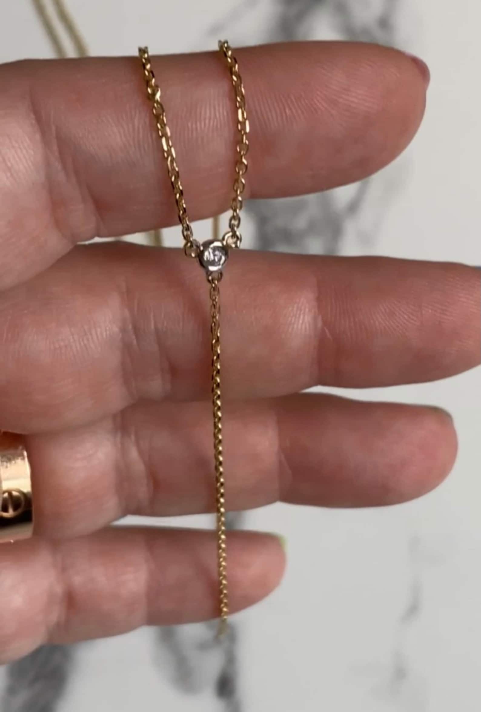 14K Yellow Gold Diamond Lariat Necklace Etsy
