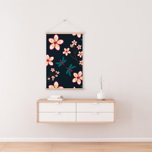 Floral cherry blossom and dragonfly printable living room wall decor. Click for more information!