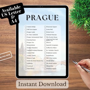 Lista de deseos para Praga: Lista de viaje a la República Checa (4 descargas digitales, tamaño carta/A4)
