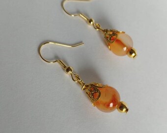 Orange Agate Drop Earrings - Dangle Earrings with Orange Agate