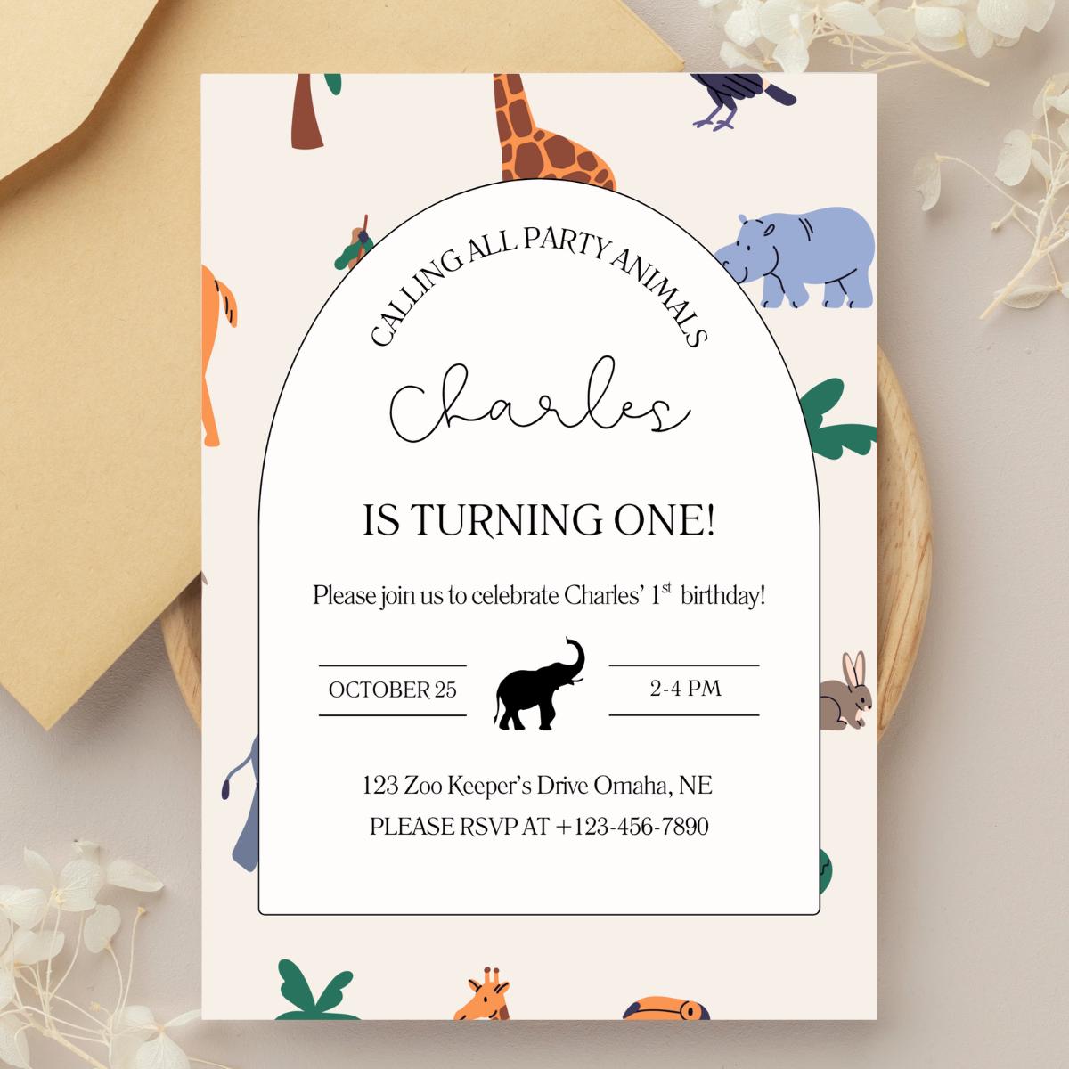 Editable Birthday Invitation - Zoo Birthday Party Invite - Editable ...