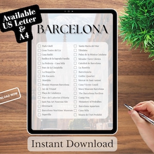 Lista de deseos para Barcelona: Lista de viaje a España (4 descargas digitales, tamaño carta/A4)