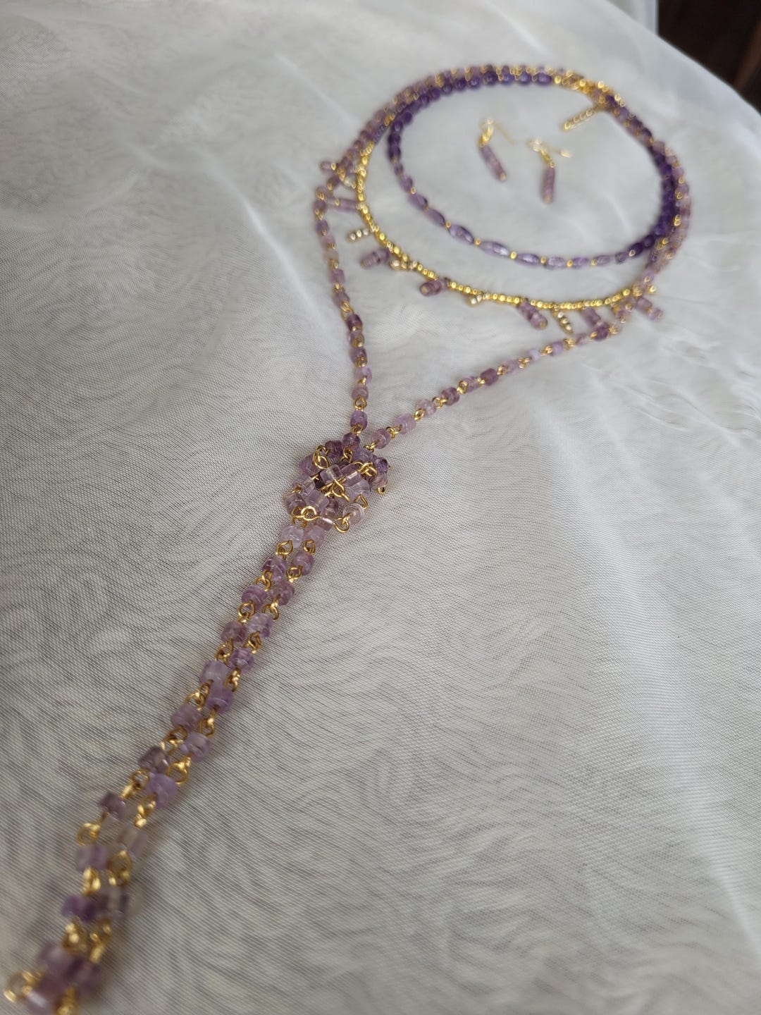 Handmade Amethyst Jewelry Set: Gold Plated Boho Necklace & Earrings - Etsy