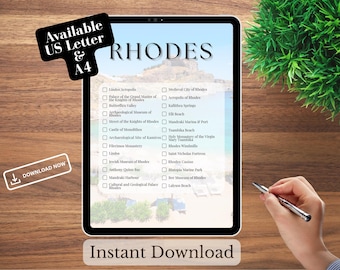 Rhodes Greece Travel Bucket List: Printable Greek Island Checklist (4 Digital Downloads)