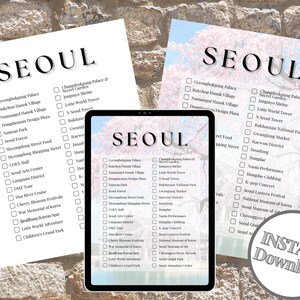 Lista de lugares imperdíveis de Seul - Lista de viagens para a Coreia do Sul - Lista de viagens para impressão - 4 arquivos digitais para download - Carta/A4 EUA