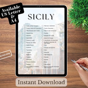 Sizilien Bucket List: Italien Reise-Checkliste (Digitaler Download, PDF/PNG, US Letter/A4)