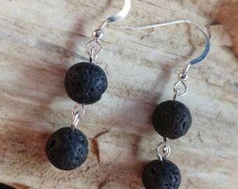 Dangle Aromatherapy Earrings with Black Lava Beads, Enjoy Essential Oils - Lava Bead Drops