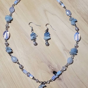 Crescent Moon Sea Opal Jewelry Set: Handmade Necklace and Earrings