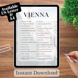 Wien Bucket List: Österreich Reise-Checkliste (4 Digitale Downloads, US Letter/A4)