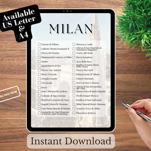 Lista de deseos para Milán: Lista de verificación para viajar a Italia (Descarga digital, PDF y PNG, Carta/A4)