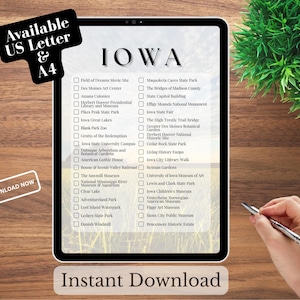 Iowa Bucket List: US Travel Printable (Digitaler Download, US Letter/A4 Größe)
