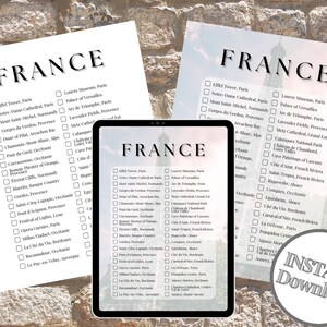 Lista de lugares imprescindibles de Francia - Lista de viajes por Francia - Lista de viajes imprimible - Incluye 5 descargas digitales (tamaño Carta/A4)