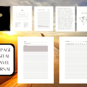 Carnet de voyage numérique noir - Carnet de voyage de 47 pages à téléchargement numérique - Carnet de bord à saisir pour le moment - Cadeau pour les voyageurs - Enregistrez des souvenirs