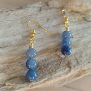 Natural Stone & Gold Drop Earrings, 3 Stone Dangle Earrings with Natural Stones, 5 Stone Options Available