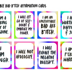 Tarjetas de afirmación de "mala perra" imprimibles / 40 tarjetas para descarga digital. Regalo "Aprovecha el día" / Tarjeta de positividad para mujeres / Regalo para una amiga.