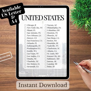 United States Bucket List of Must-See Sites - USA Travel Wishlist - Printable Wanderlust To Do List - 4 Digital Download Files US Letter/A4
