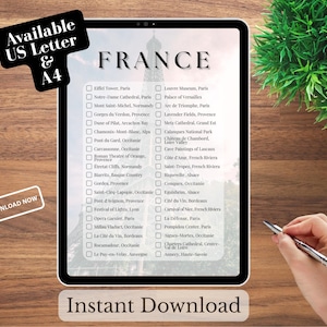 France Bucket List: Printable Travel To-Do List (5 Digital Downloads, US Letter/A4)