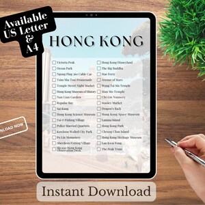 Hong Kong Bucket List: Travel Checklist zum Ausdrucken (5 digitale Dateien, US Letter/A4)