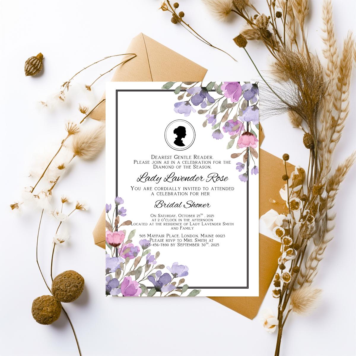 Bridgerton Bridal Shower Invitation: Editable Canva Template (5x7 In ...