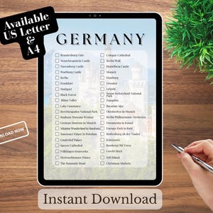 Germany Bucket List: Must-See Urlaubsseiten (Digitaler Download, PDF/PNG, US Letter/A4