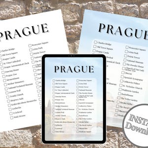 Lista de lugares imperdíveis de Praga - Lista de viagens para a República Tcheca - Lista de viagens para impressão - 4 arquivos digitais para download - Carta/A4 EUA