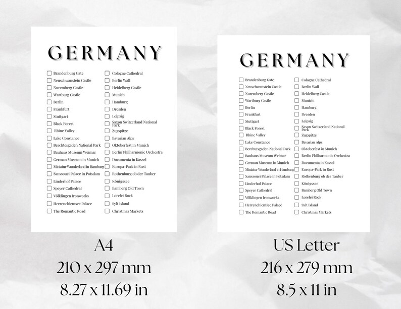 Germany Bucket List: Must-see Travel Sites (digital Download, PDF/PNG ...