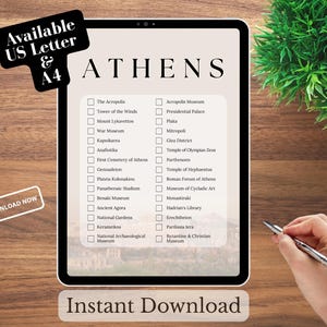 Athen Bucket List: Checkliste für Griechenland-Reisen (4 Digitale Downloads, US Letter/A4)